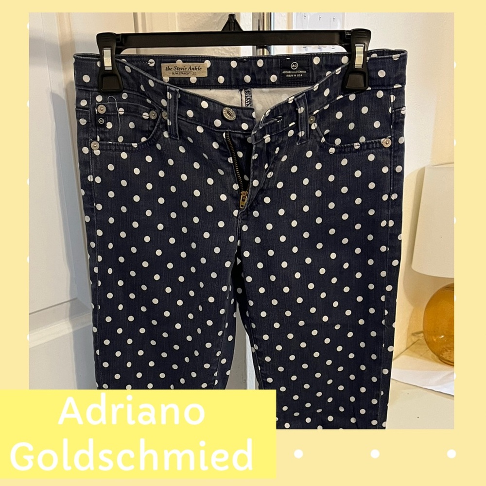 AG Adriano Goldschmied Navy Polka Dot Cropped Jeans